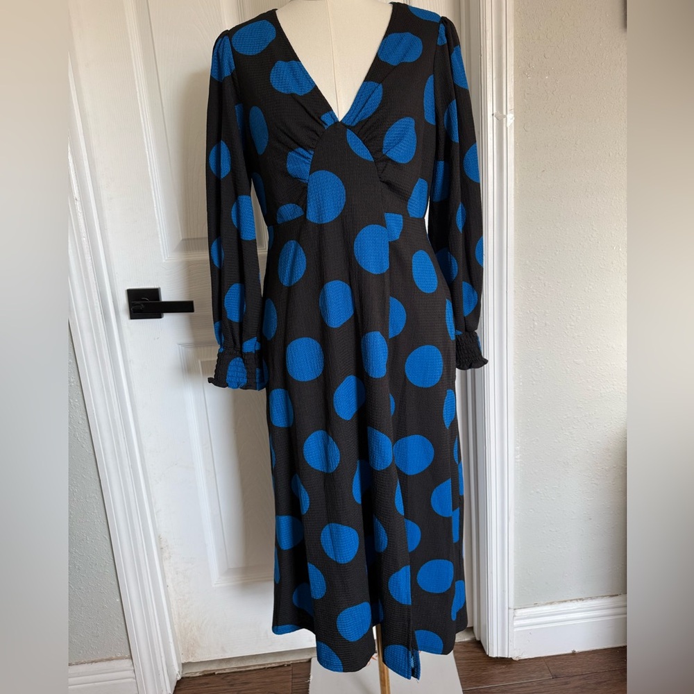 Emma & Michele Black and Blue Polka Dot Long Sleeve Dress